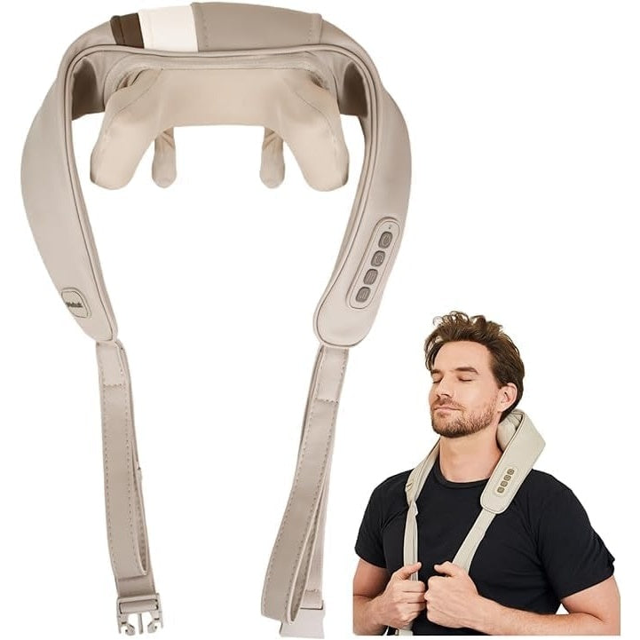 Aparat de masaj portabil, pentru gat si corp, cu functie de incalzire, pentru relaxare musculara, intensitate reglabila, incarcare USB, gri