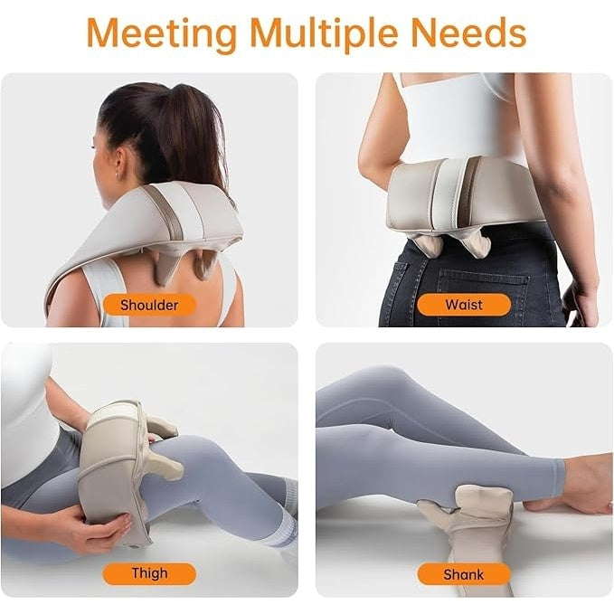 Aparat de masaj portabil, pentru gat si corp, cu functie de incalzire, pentru relaxare musculara, intensitate reglabila, incarcare USB, gri