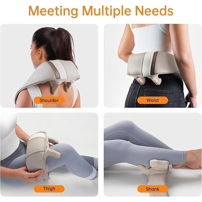 Aparat de masaj portabil, pentru gat si corp, cu functie de incalzire, pentru relaxare musculara, intensitate reglabila, incarcare USB, gri