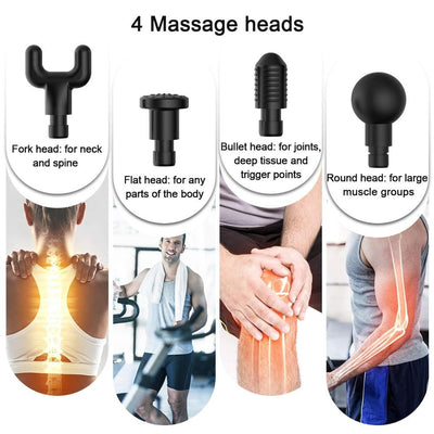 Aparat de masaj profesional tip pistol, masaj relaxare, 6 trepte de viteza, 4 capete interschimbabile