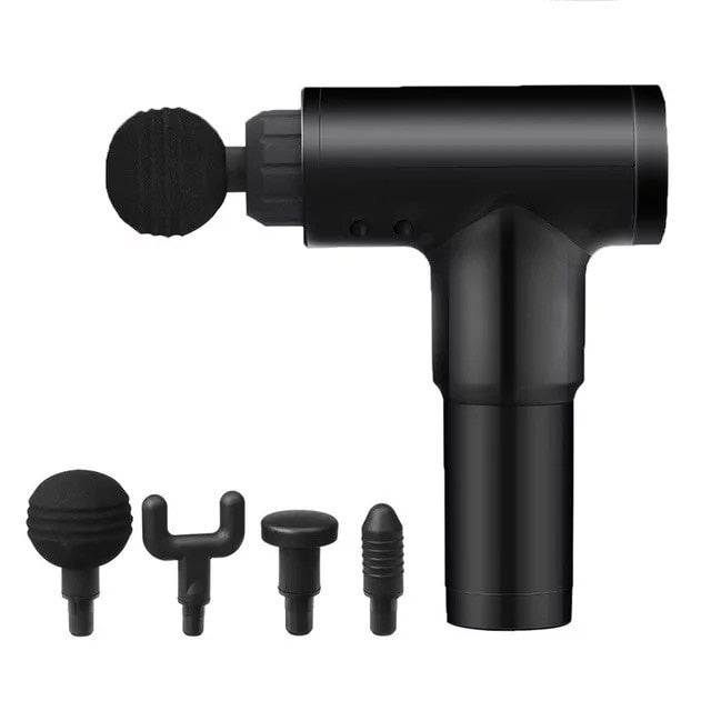 Aparat de masaj Ubitec ® Gun Profesional, 4 capete interschimbabile, 5 trepte de viteza, Negru