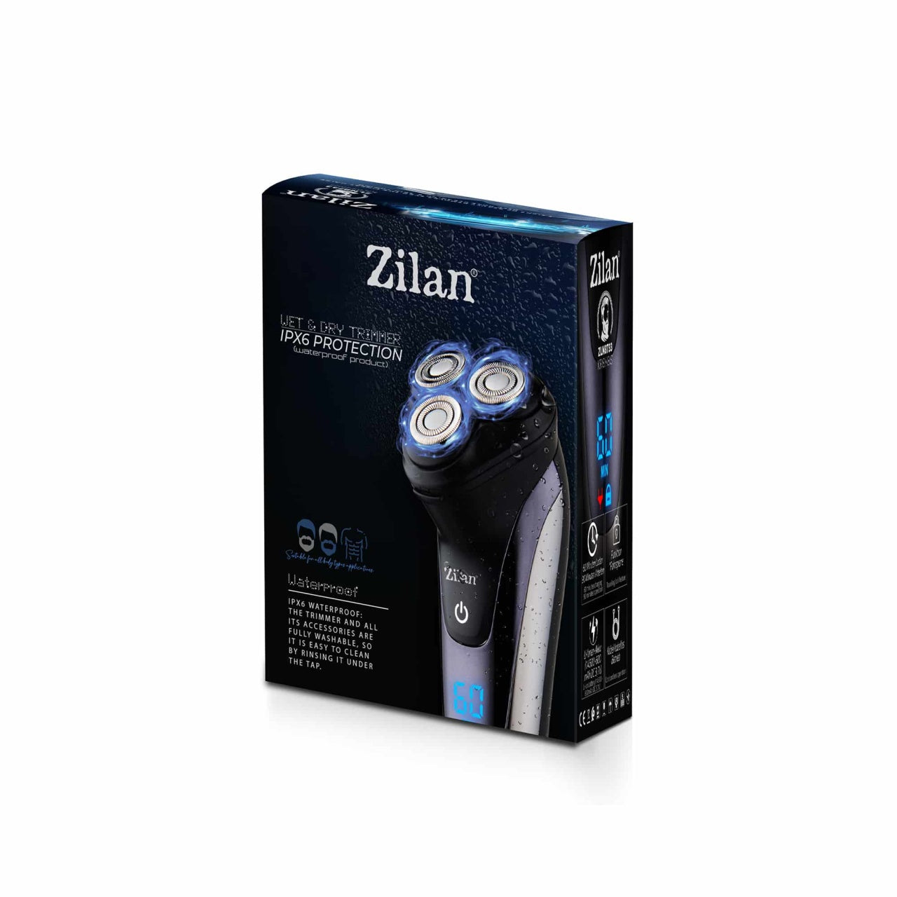 Aparat de ras electric reincarcabil pentru barbati, 3 capete rotative, IPX6, LED, negru