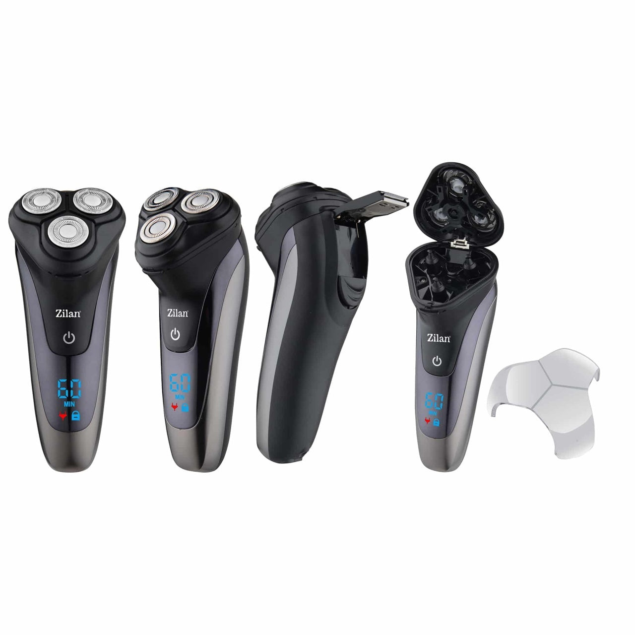 Aparat de ras electric reincarcabil pentru barbati, 3 capete rotative, IPX6, LED, negru