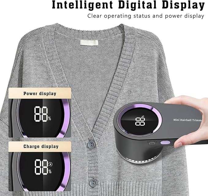 Aparat de scame portabil, cu afisaj digital LED, 2 lame, capacitate colectare 0.01l, alimenare cu baterii, gri antracit