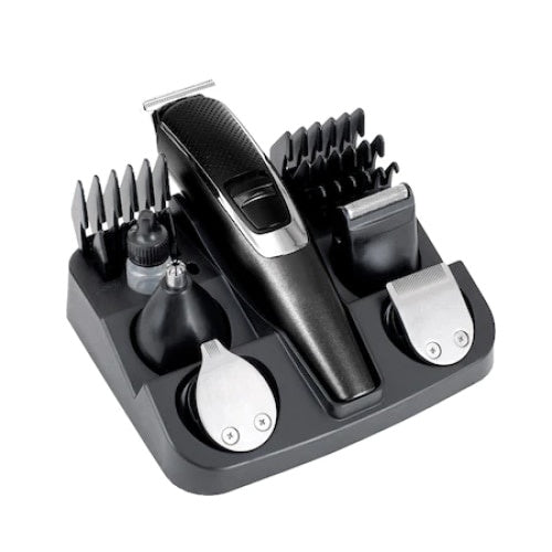 Aparat de tuns, 5 in 1, fara fir, profesional, cu 5 capete de schimb, cu lame din otel, negru