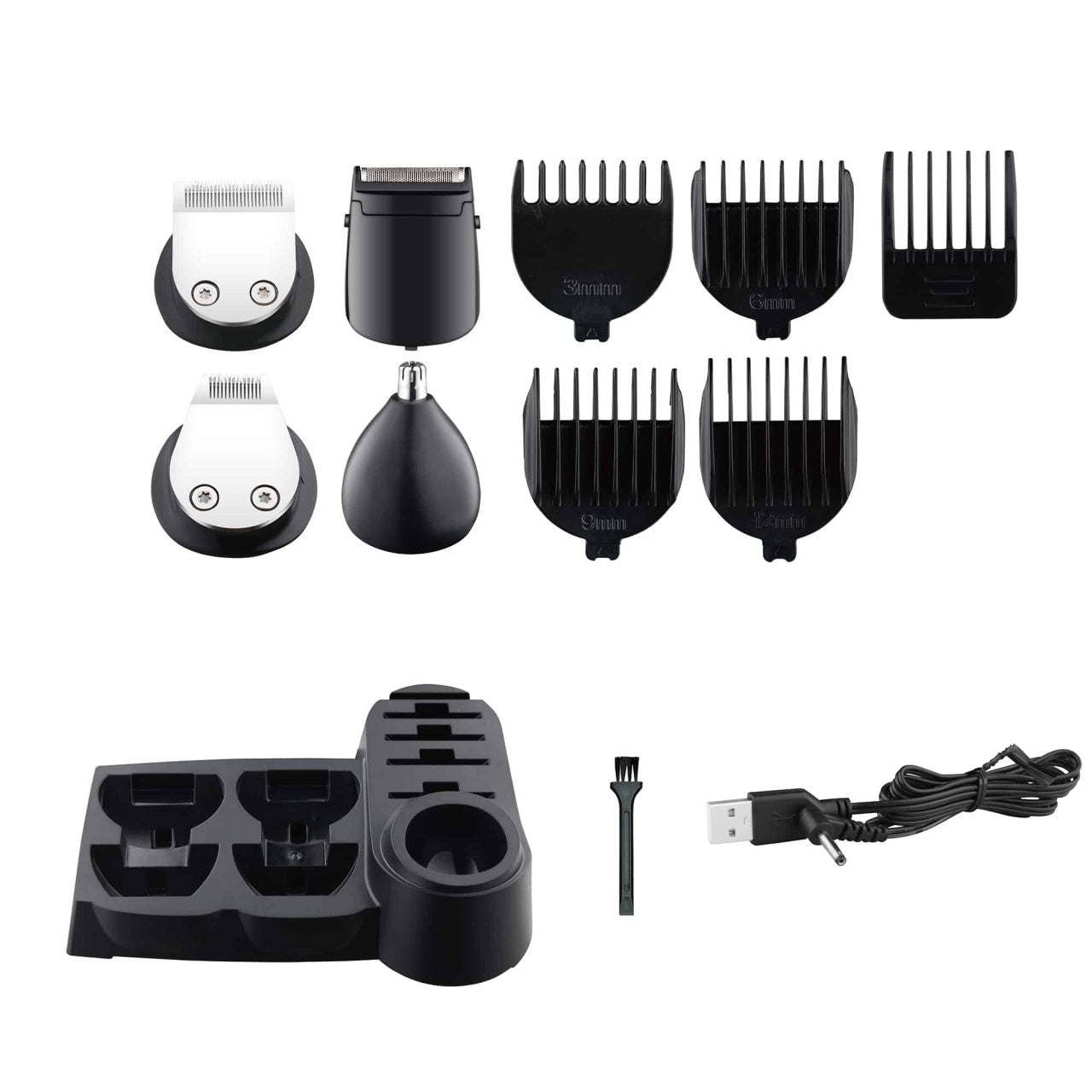Aparat de tuns electric 10 in 1 pentru barbati, reincarcabil, LED, negru