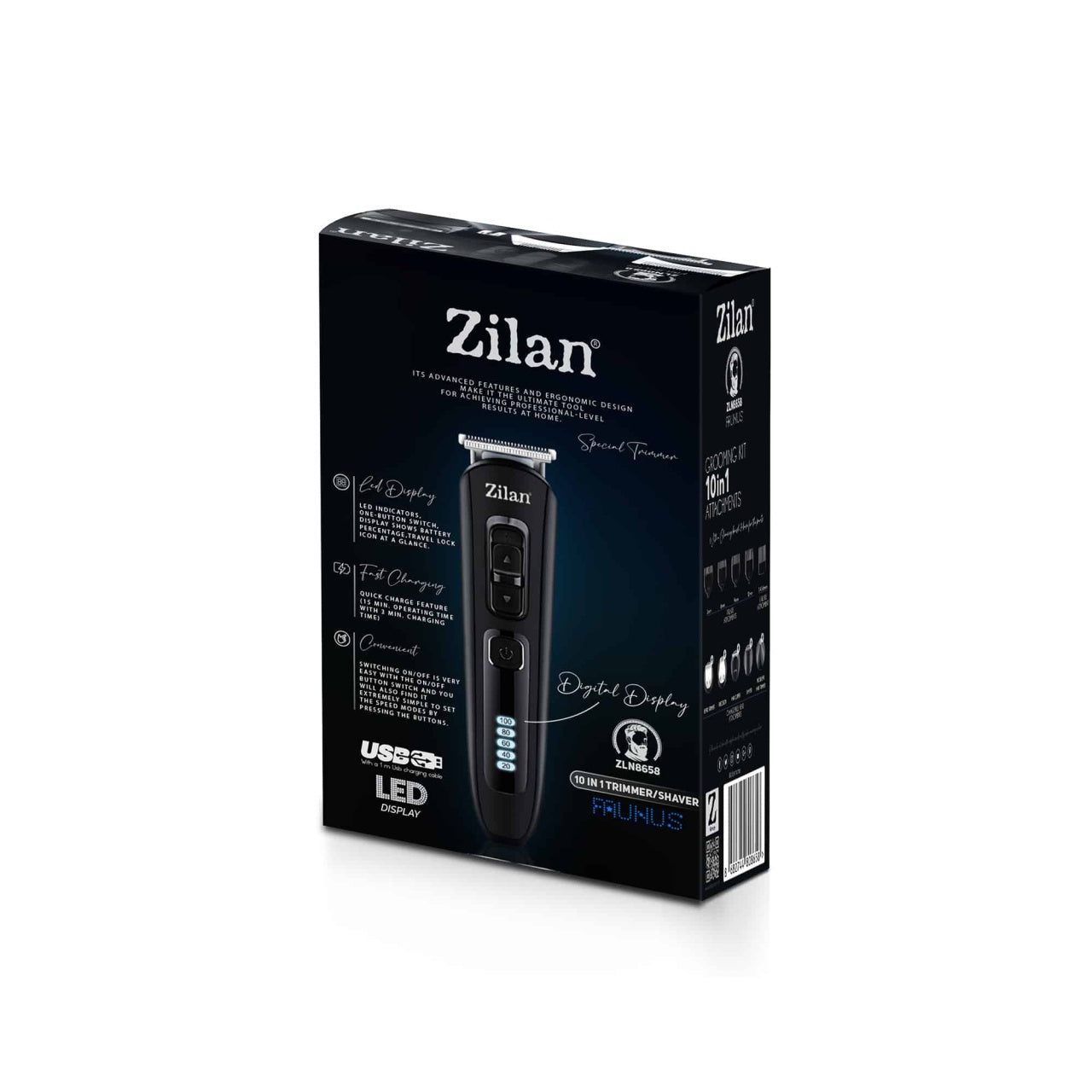 Aparat de tuns electric 10 in 1 pentru barbati, reincarcabil, LED, negru