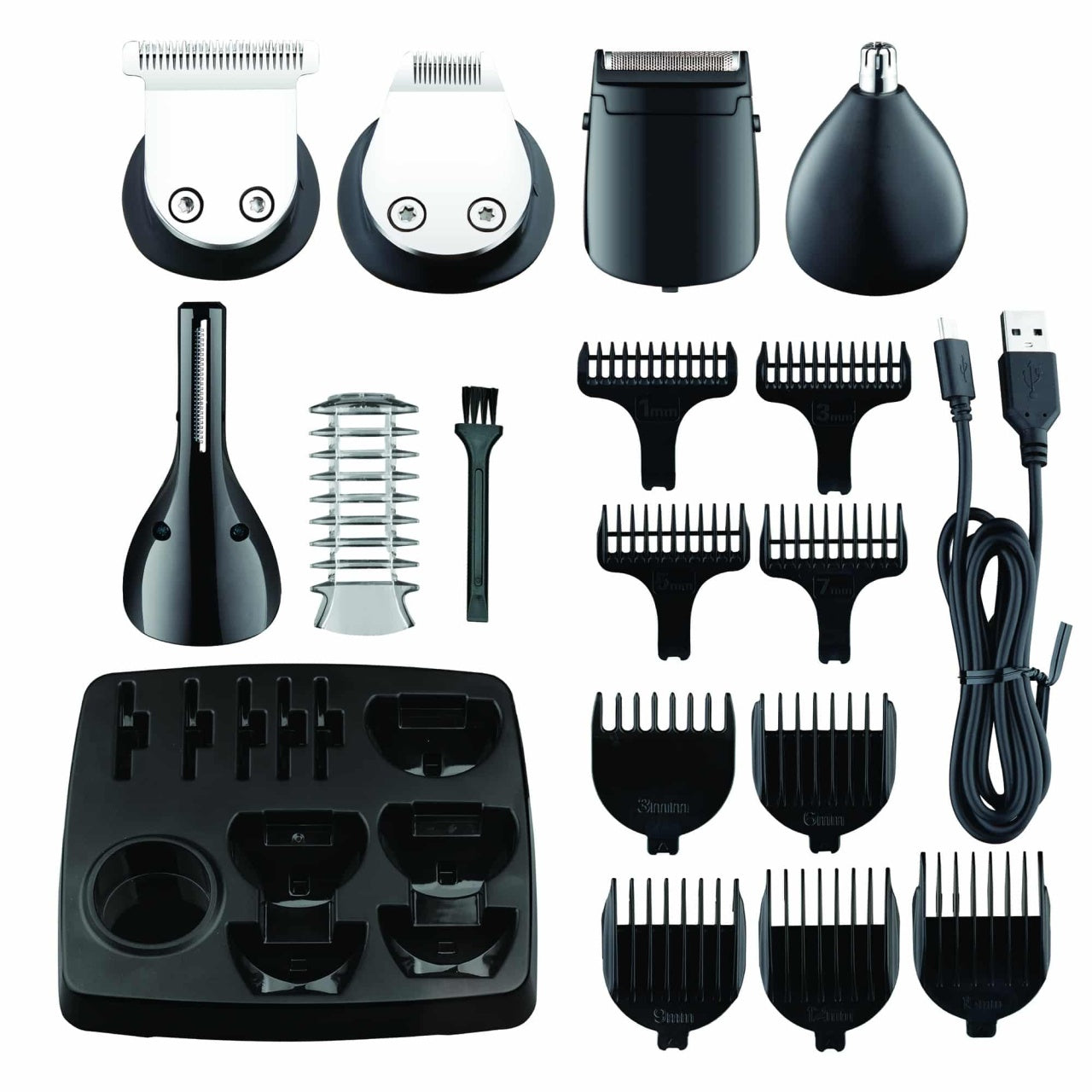Aparat de tuns electric 16 in 1 pentru barbati, reincarcabil, LED, gri