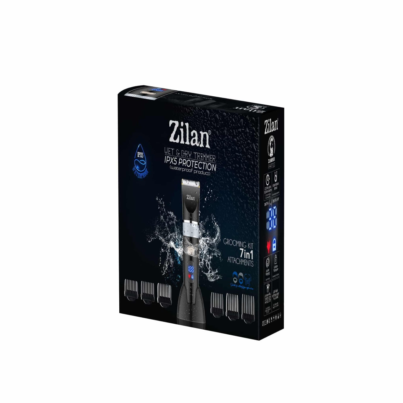 Aparat de tuns electric 7 in 1 pentru barbati, reincarcabil, IPX5, LED, negru
