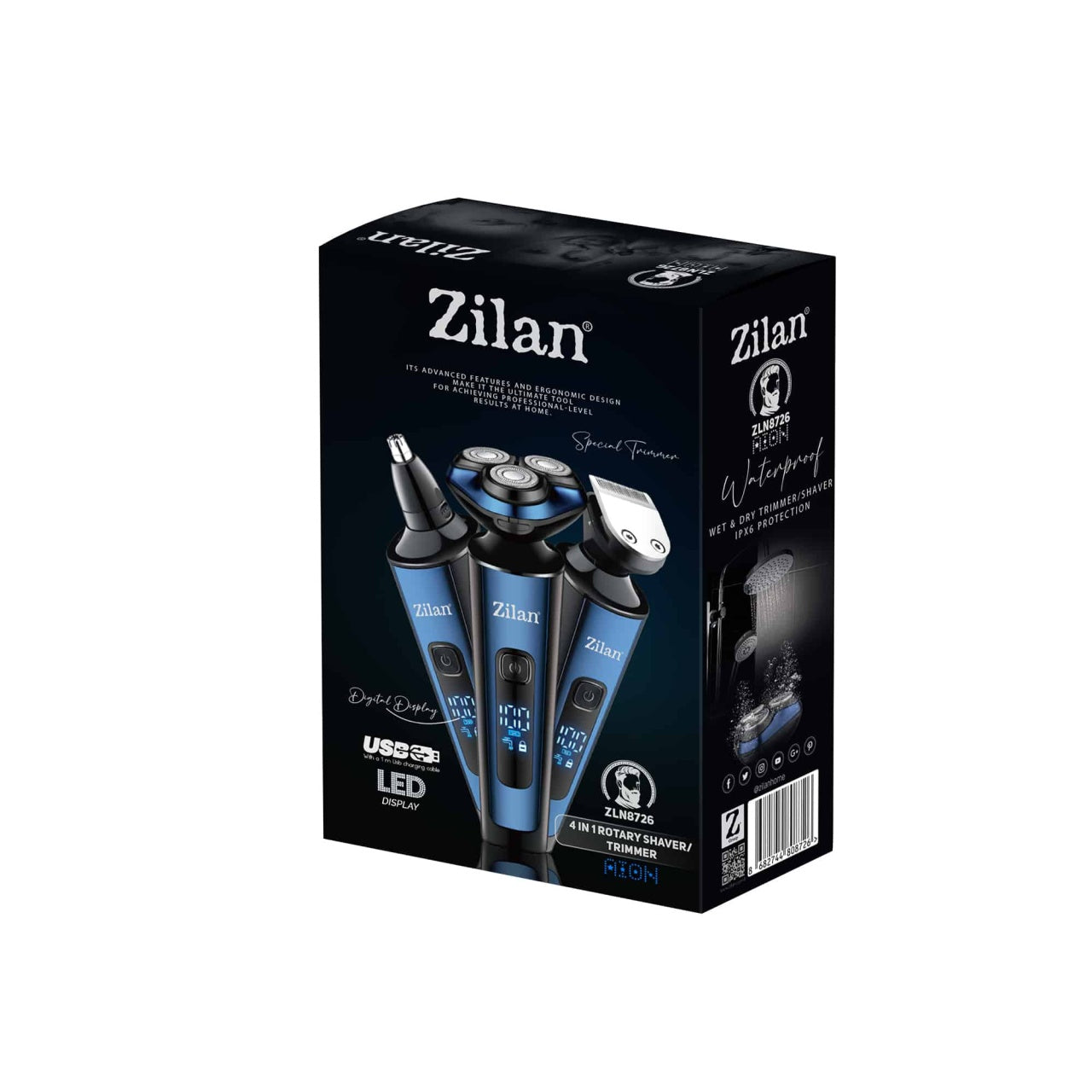 Aparat de tuns si ras 4 in 1 electric barbati, reincarcabil, IPX6, 3 capete, negru