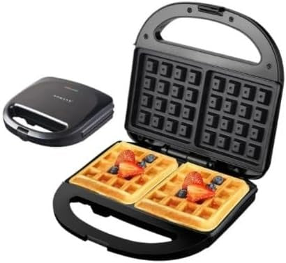 Aparat de vafe, putere 750W, placi cu învelis antiaderent pentru curațare ușoara, incălzire rapida, maner rece la atingere, negru