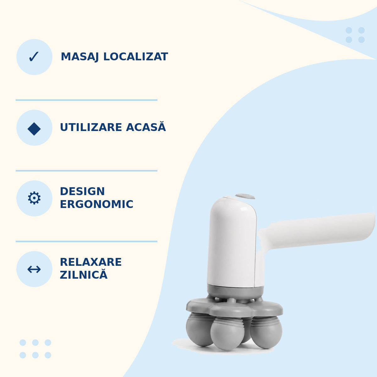 Aparat Electric de Masaj Corporal cu 5 Capete Rotative, Alb – imagine 3