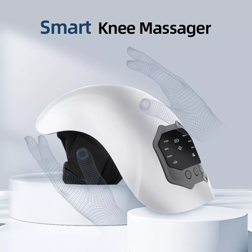 Aparat electric inteligent pentru masaj genunchi, cu vibrații, încălzire profundă pentru ameliorarea durerii, fara fir, din ABS, incarcare USB, alb/negru