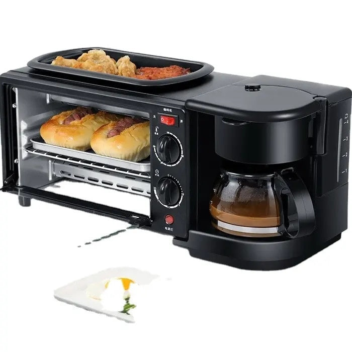 Aparat electric, multifunctional, pentru mic dejun si cafea, cu grill si cuptor incorporat, din metal, capacitate 9L, putere 1250 W, negru