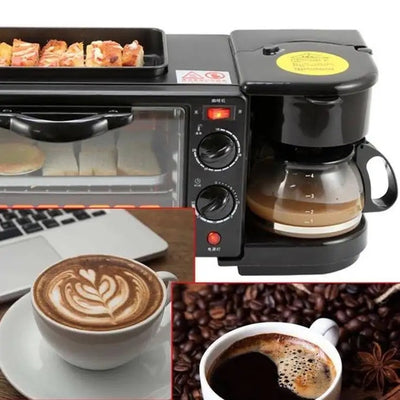 Aparat electric, multifunctional, pentru mic dejun si cafea, cu grill si cuptor incorporat, din metal, capacitate 9L, putere 1250 W, negru