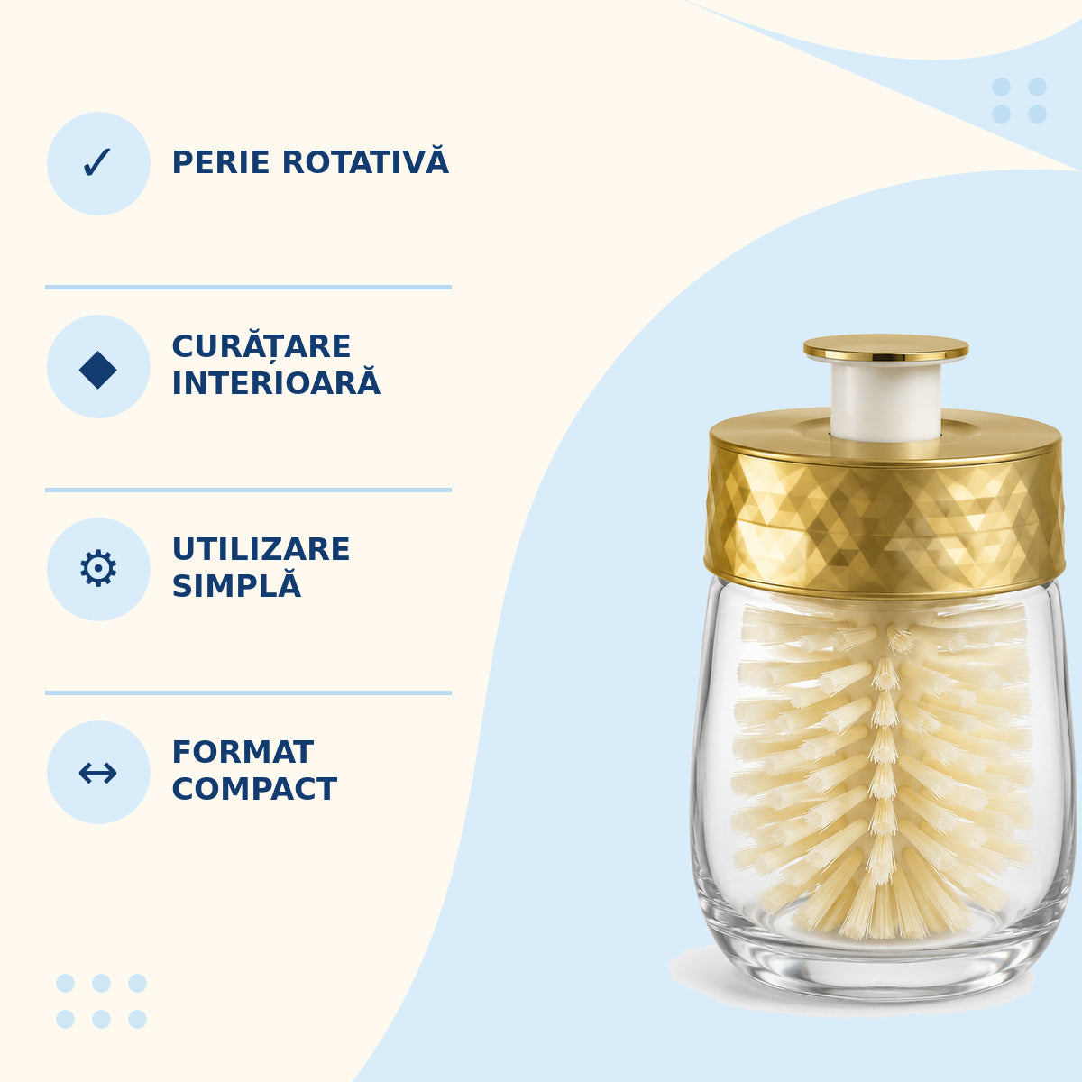 Aparat Electric pentru Curățarea Paharelor cu Perie Rotativă, Auriu – caracteristici