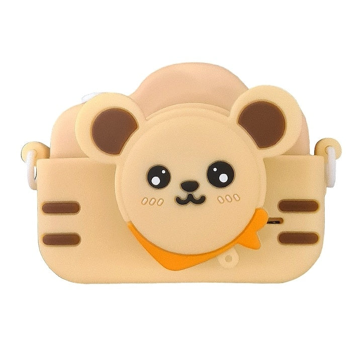Aparat foto pentru copii, cu husa de protectie din silicon, model ursulet, cu jocuri, muzica, filtre si rame creative, afisaj color de 2, 0 inchi. bej