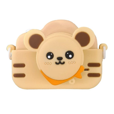 Aparat foto pentru copii, cu husa de protectie din silicon, model ursulet, cu jocuri, muzica, filtre si rame creative, afisaj color de 2, 0 inchi. bej