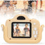 Aparat foto pentru copii, cu husa de protectie din silicon, model ursulet, cu jocuri, muzica, filtre si rame creative, afisaj color de 2, 0 inchi. bej