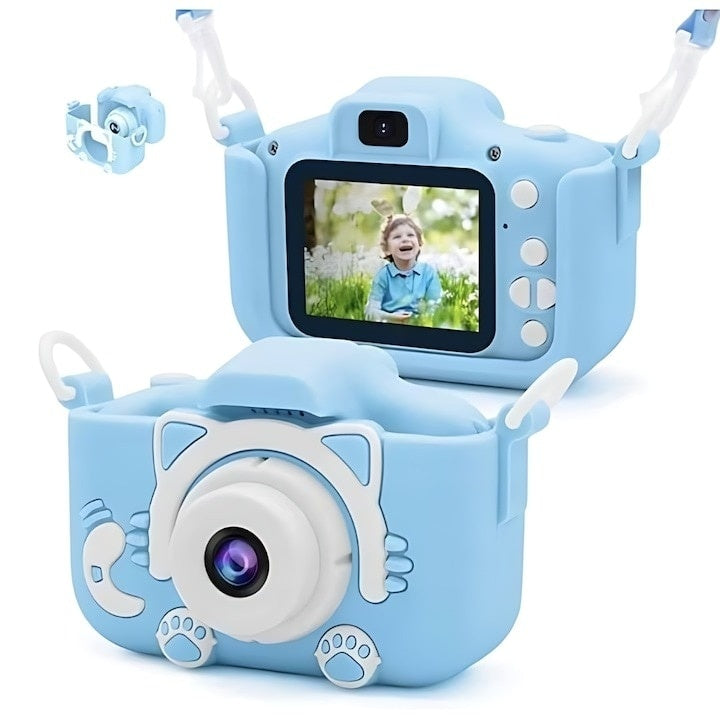 Aparat foto pentru copii, ecran 2 inch, 12 MP, rezolutie 1080P, HD, peste 2000 de fotografii, 2 ore videoclip, incarcare USB, albastru