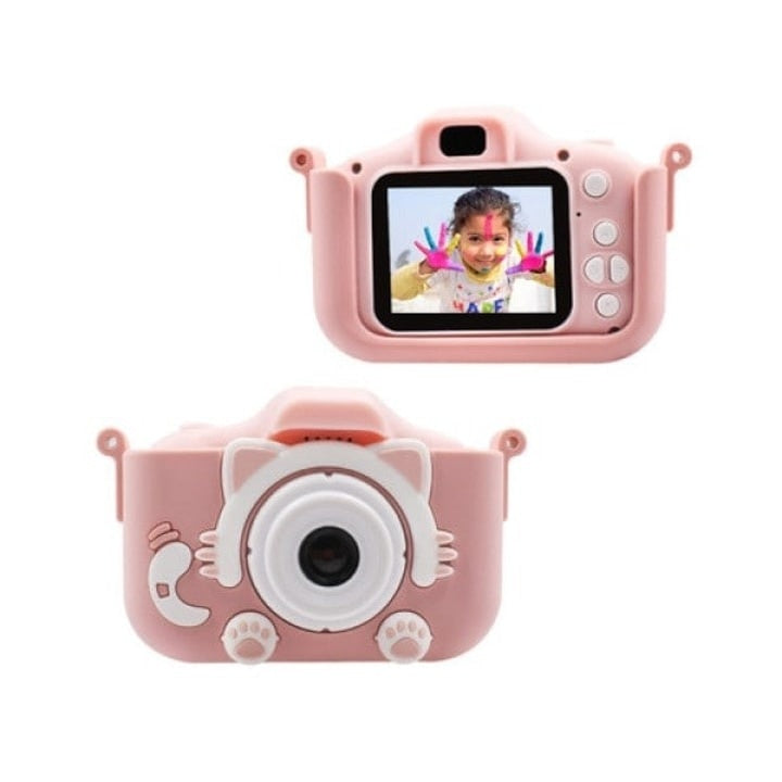 Aparat foto pentru copii, ecran 2 inch, 12 MP, rezolutie 1080P, HD, peste 2000 de fotografii, 2 ore videoclip, incarcare USB, roz