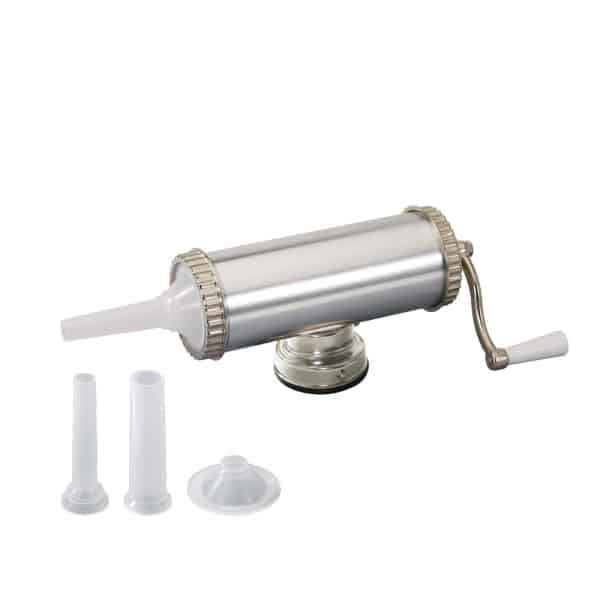 Aparat manual pentru umplut carnati, capacitate 2.5Kg, aluminiu, 3 palnii incluse