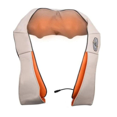 Aparat masaj Complete Neck Massager, bej, pentru relaxare dar si dureri musculare, vibratii intense cu variatii programe si role Shiatsu, viMAG ®