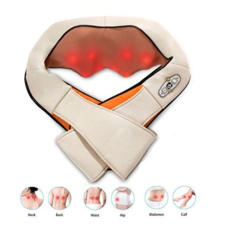 Aparat masaj Complete Neck Massager, bej, pentru relaxare dar si dureri musculare, vibratii intense cu variatii programe si role Shiatsu, viMAG ®