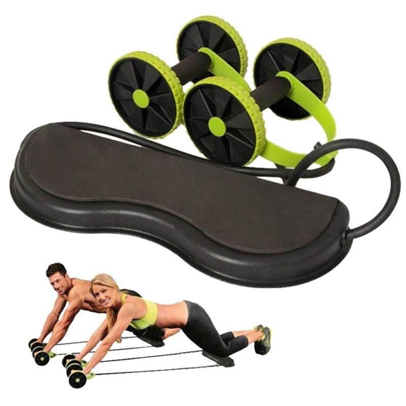 Aparat multifunctional pentru exercitii fizice, cu banda de rezistenta, dimensiuni 37x11cm, negru/verde