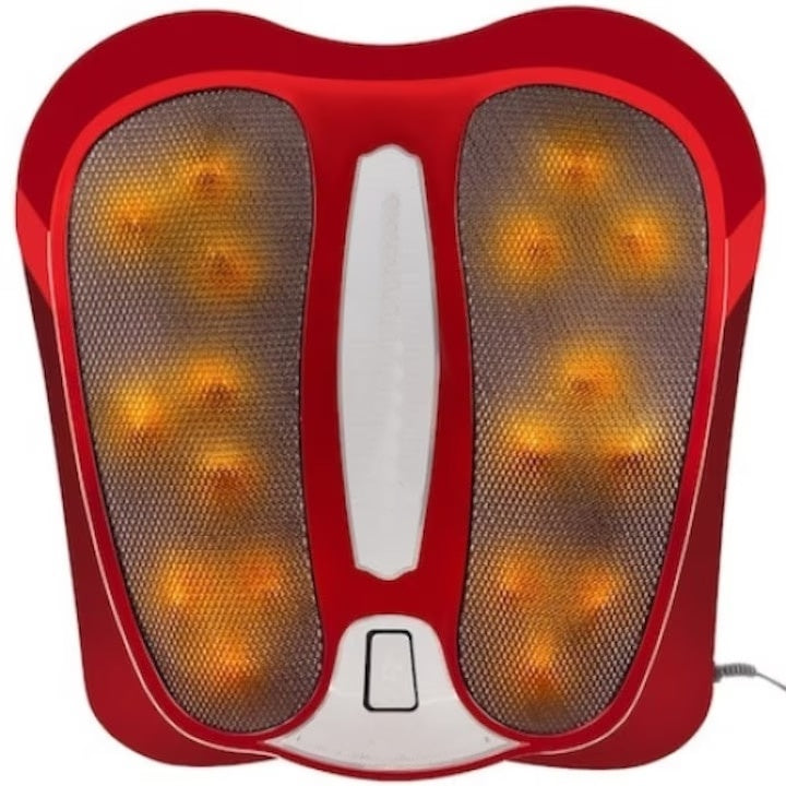 Aparat pentru masajul picioarelor, cu functie de incalzire si infrarosu, masaj cu vibratii, elimina durerile de picioare, dimensiuni 36x32x8 cm, rosu