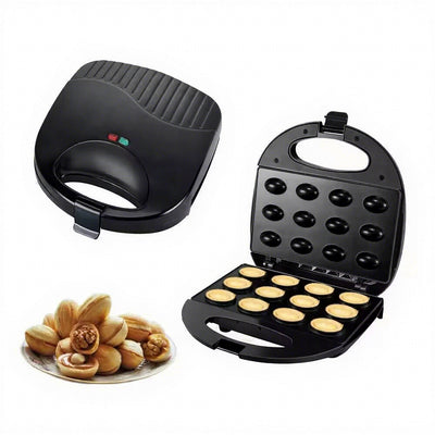 Aparat pentru preparat forme de nuci, indicator luminos, placi ceramice, putere 750W, siguranta la supraîncalzire, negru