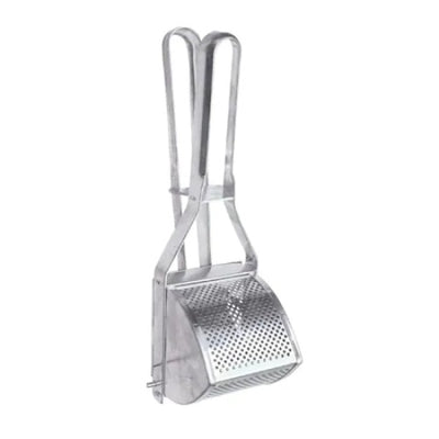 Aparat pentru presat cartofi, legume, din otel inoxidabil, dimensiuni 30 x 10 cm, argintiu
