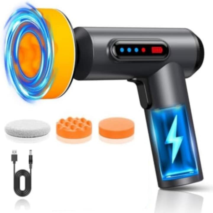 Aparat polish auto, cu dubla actiune, sistem de racire cu aer, 1300 Rpm, port de incarcare USB, gri