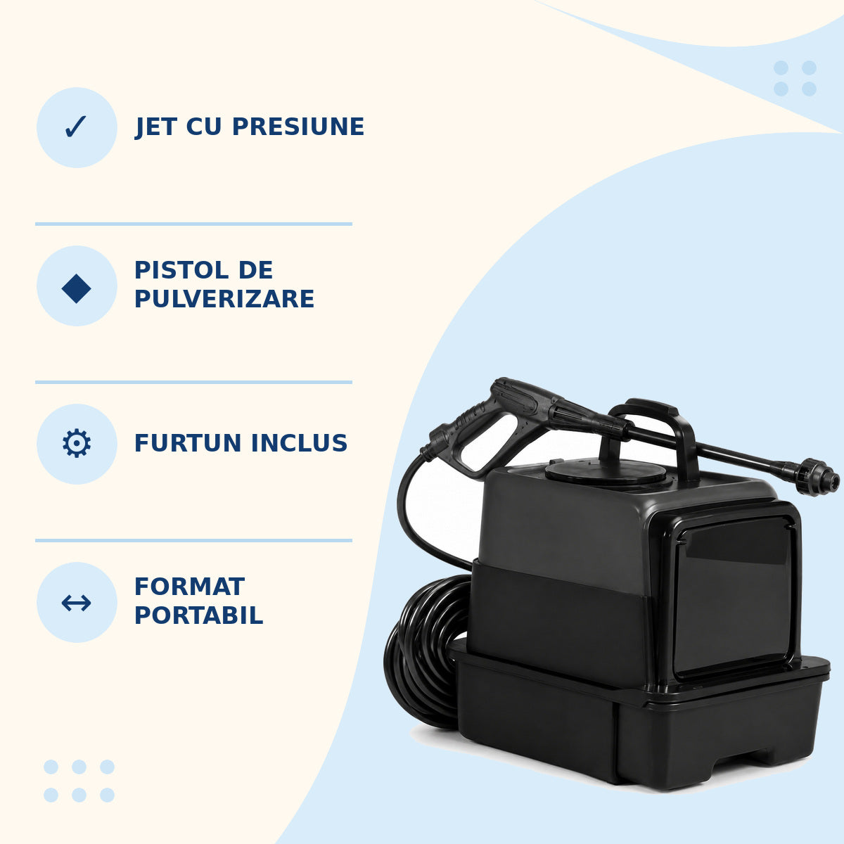 Aparat Portabil de Spălat cu Presiune, Pistol și Furtun, Negru – imagine 3