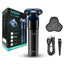Aparat ras electric, cu 3 capete rotative, din metal si plastic, incarcare USB, buton blocare, baza magnetica detasabila, negru