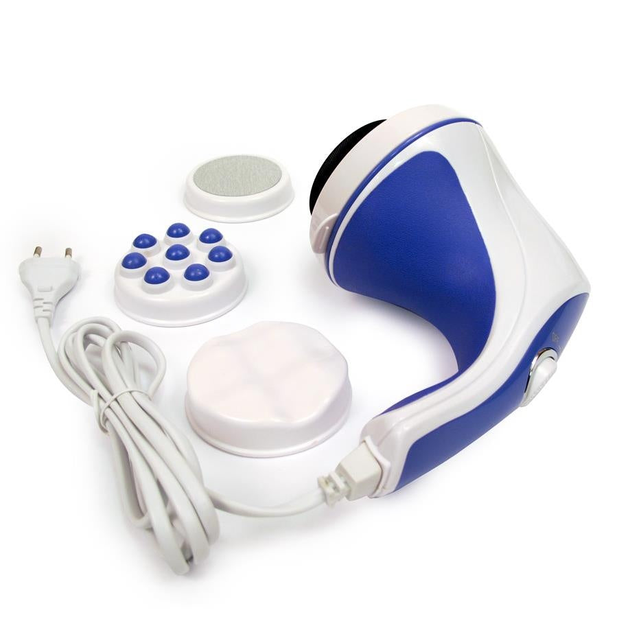Aparat Relax&Tone pentru masaj corporal, 3 capete interschimbabile, culoare alb/albastru