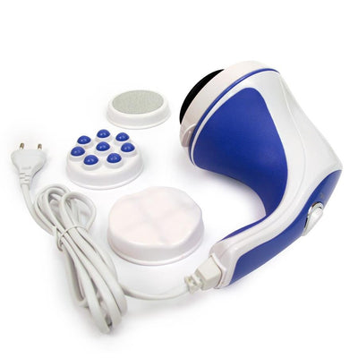 Aparat Relax&Tone pentru masaj corporal, 3 capete interschimbabile, culoare alb/albastru