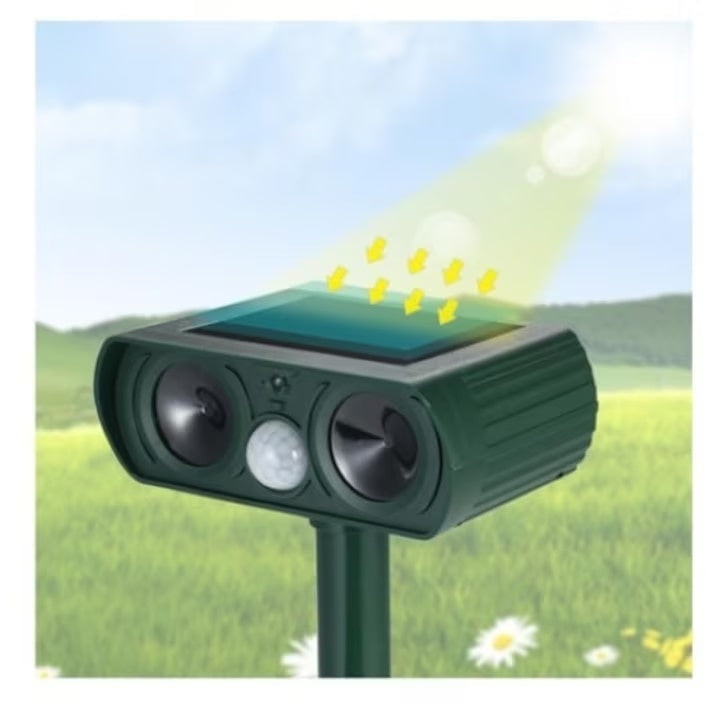 Aparat solar impotriva daunatorilor, cu ultrasunete, pentru gradina, cu tarus, buton on/off, verde
