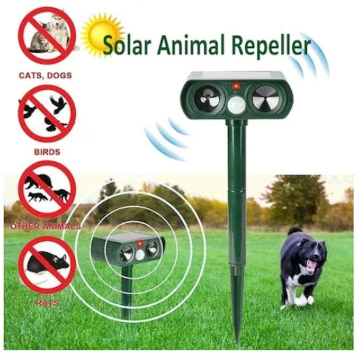 Aparat solar impotriva daunatorilor, cu ultrasunete, pentru gradina, cu tarus, buton on/off, verde