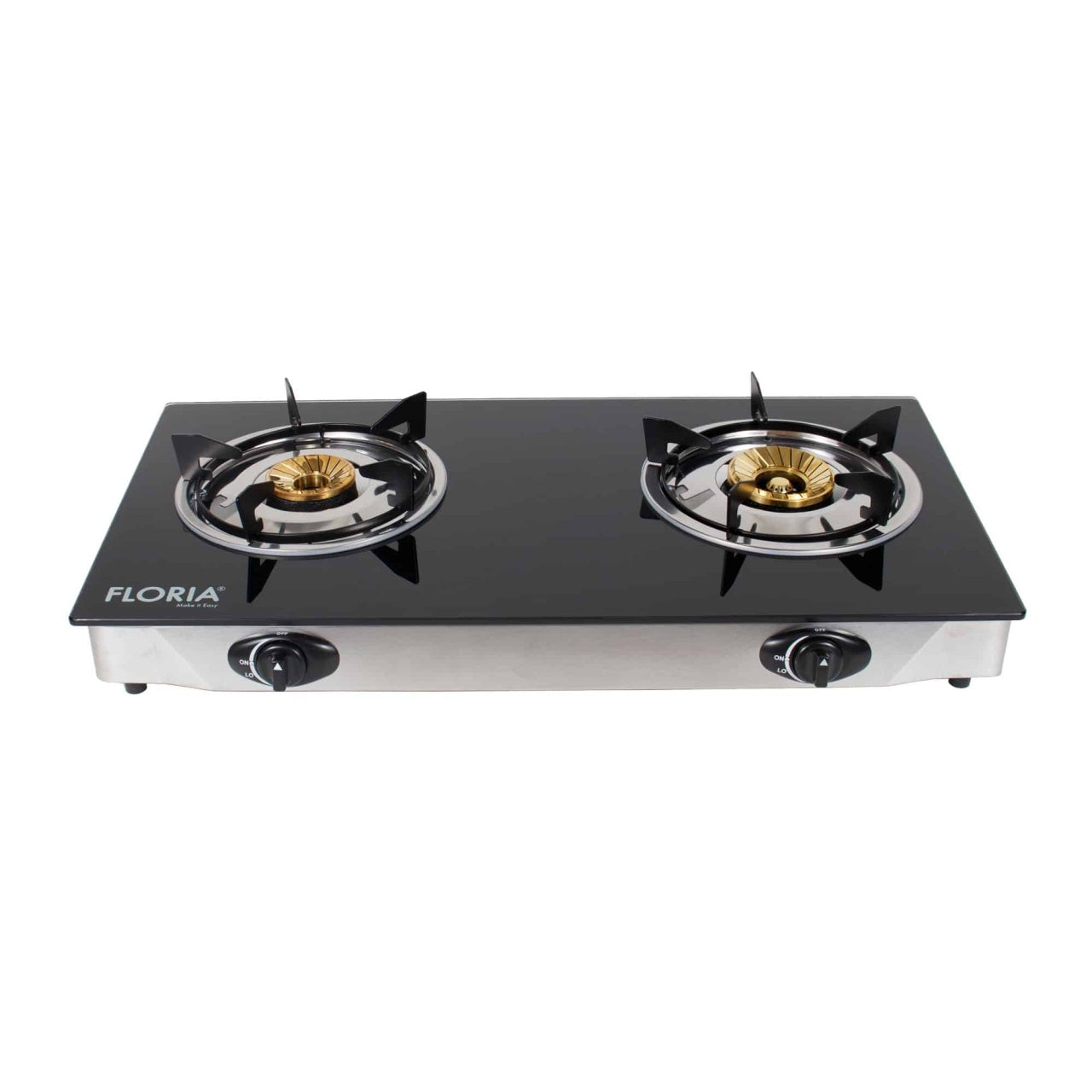 Aragaz 2 ochiuri cu plita din sticla si alimentare la butelie, inox
