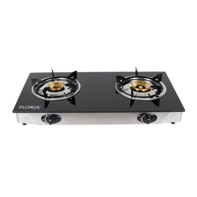 Aragaz 2 ochiuri cu plita din sticla si alimentare la butelie, inox