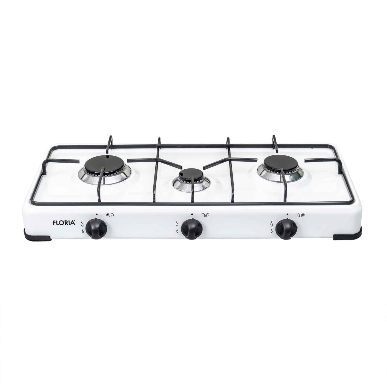 Aragaz 3 ochiuri 62x30 cm cu accesorii: ceas butelie, furtun 2 m, coliere, aprinzator alb