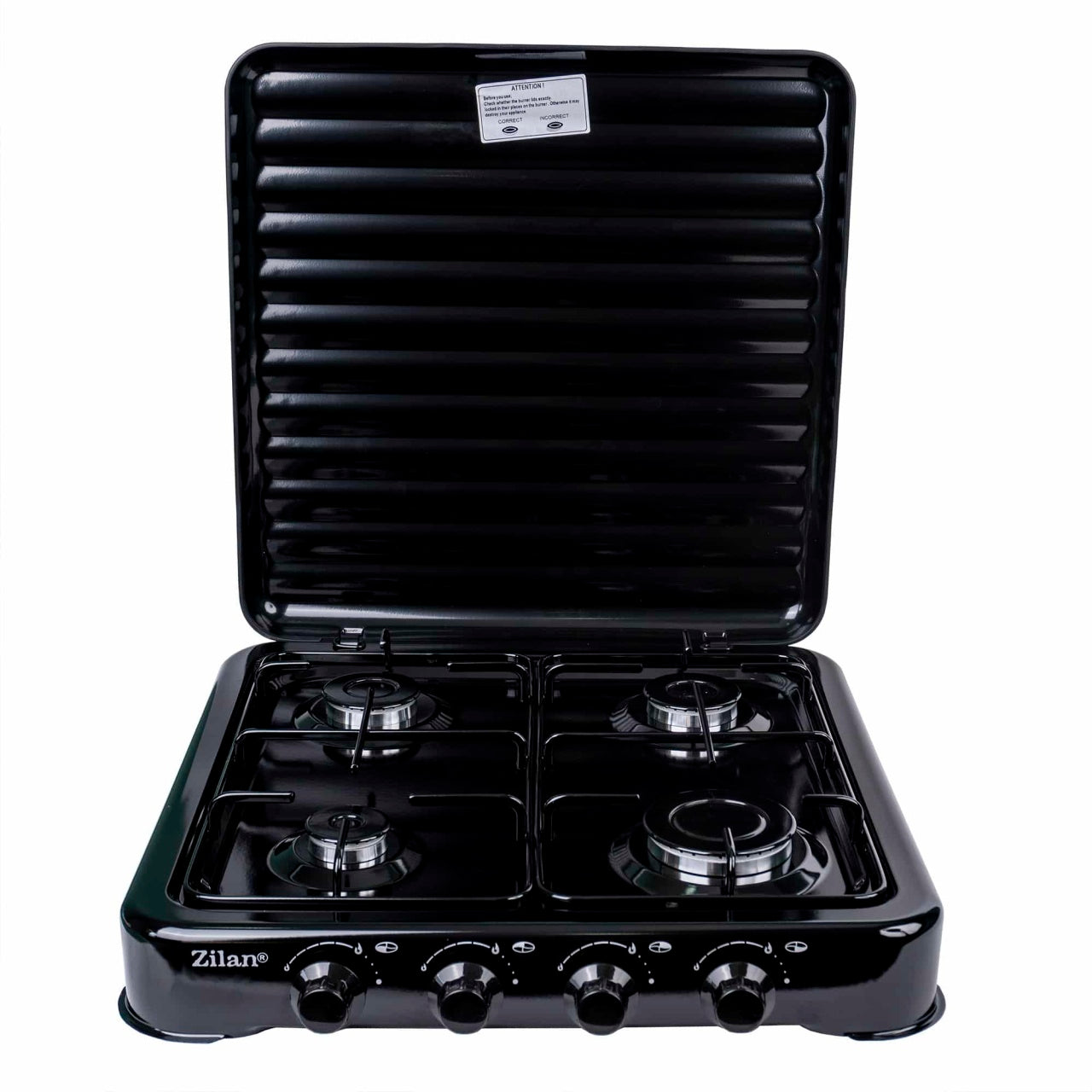 Aragaz 4 ochiuri 55x50 cm cu ceas pentru butelie si furtun gaz 2m, negru