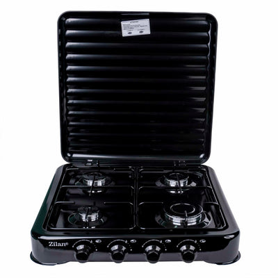 Aragaz 4 ochiuri 55x50 cm cu ceas pentru butelie si furtun gaz 2m, negru
