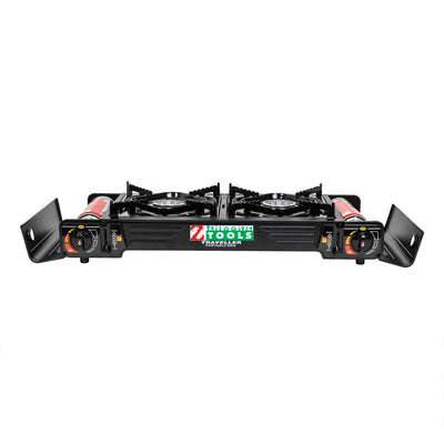 Aragaz camping 2 ochiuri, aprindere electrica, 2x2.3kW, cu tava gril si accesorii