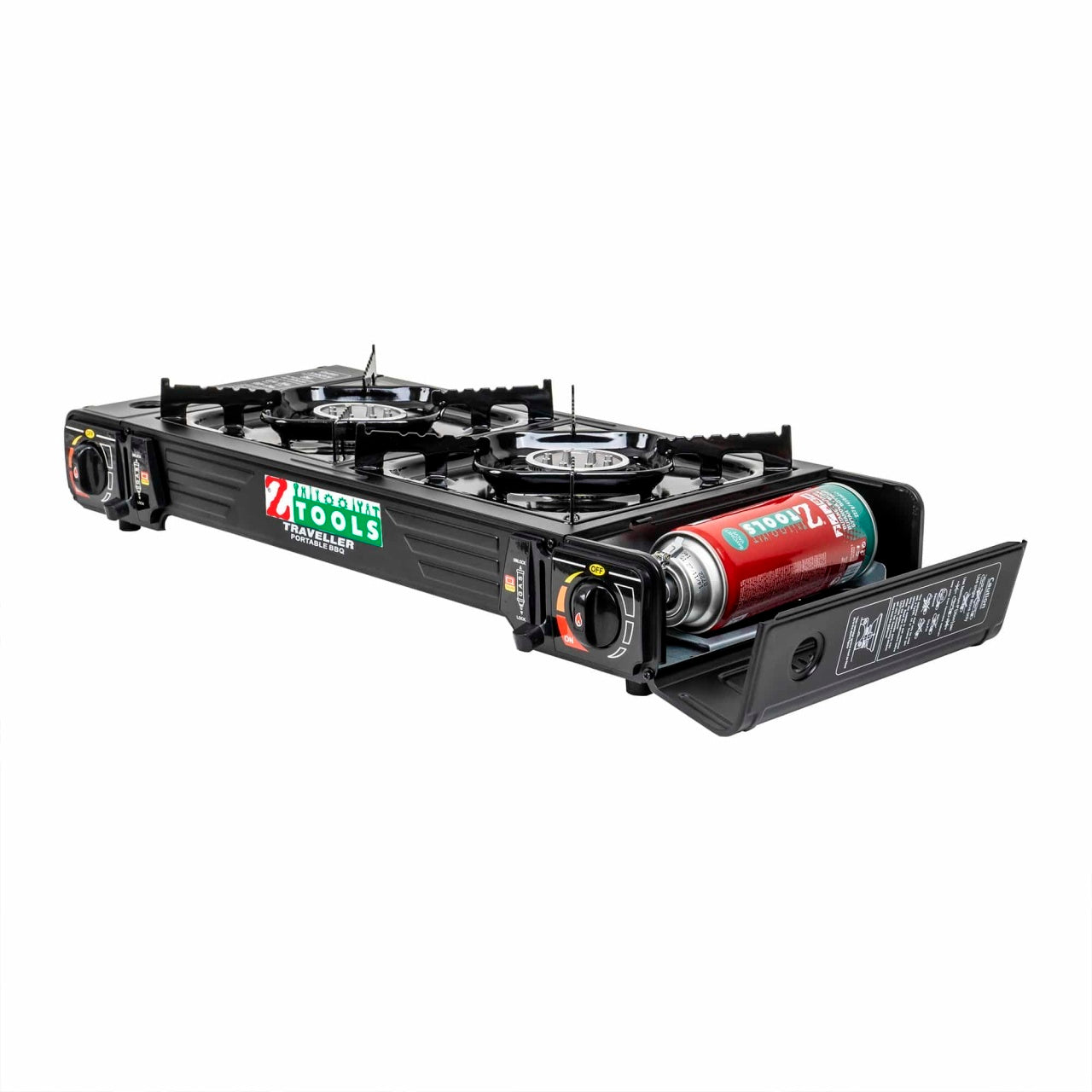 Aragaz camping 2 ochiuri cu aprindere electrica 2x2.3kW, tava gril si accesorii