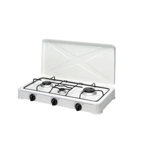 Aragaz cu 3 Ochi FOXMAG24, Tip Plita, Cu Capac, Tabla Emailata, Robinet de Gaz cu Siguranta, 2300W/1600W/900w, Consum 0,380 kg/h, 30 mbar, Alb