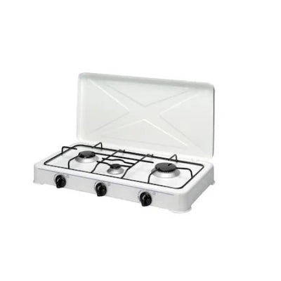 Aragaz cu 3 Ochi FOXMAG24, Tip Plita, Cu Capac, Tabla Emailata, Robinet de Gaz cu Siguranta, 2300W/1600W/900w, Consum 0,380 kg/h, 30 mbar, Alb