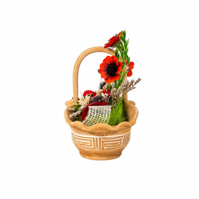 Aranjament cos mijlociu din ceramica cu flori textile multicolor