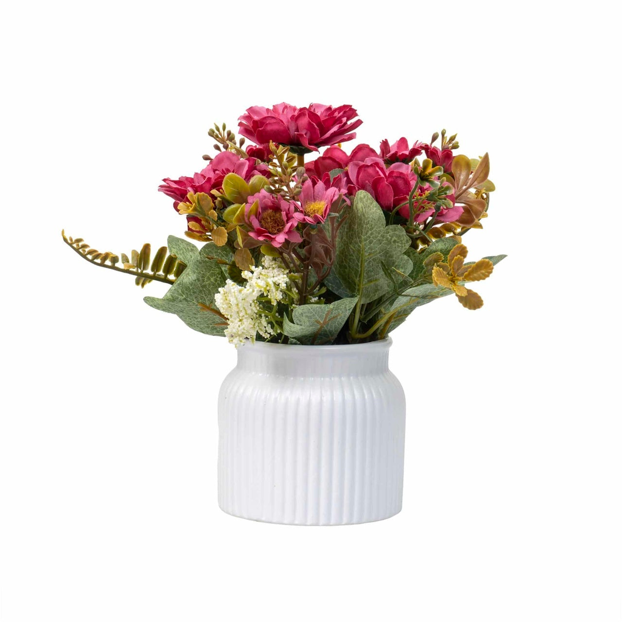 Aranjament floral crizantema in ghiveci ceramica, H 20 cm, roz